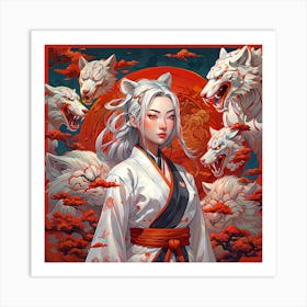 shinobi Asian Girl With Wolves Art Print