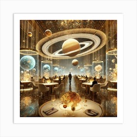 A Luxurious Futuristic Restaurant Scene Showcasing Art Print