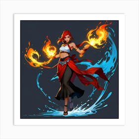 Girl With Flames Art Print