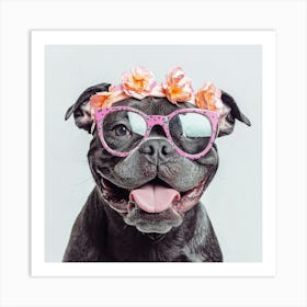 Portrait Of A Dog Wearing Sunglasses Art Print