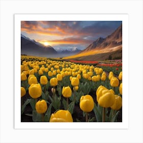 Tulip Field At Sunset Art Print