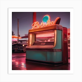 Neon Sign At Night Art Print