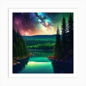 Night Sky Over Lake 14 Art Print