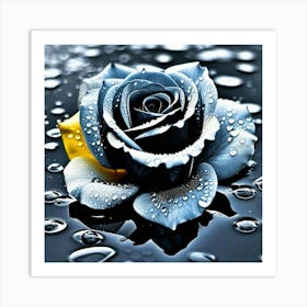 Blue Rose With Water Droplets Art Print