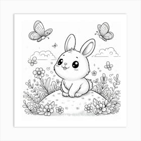 Line Art rabbit 1 Art Print