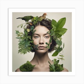 Woman With Plants On Her Head Art Print