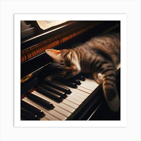 Cat Sleeping On Piano 1 Art Print