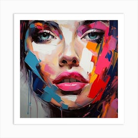 Oil Painting of a Beautiful Woman with Vivid Splashes of Paint and Elegance Art Print