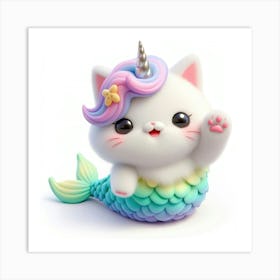 Fluffy 3D image of mermaid caticorn 2 Art Print