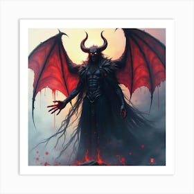 Demon With Black Magic In A Vibrant Watercolor Abyss 1 Art Print