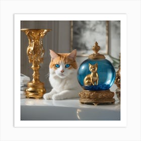 Cat In A Gold Bowl Art Print