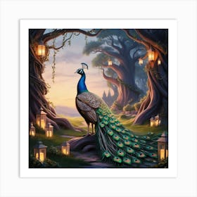 Peacock In The Forest Art Print