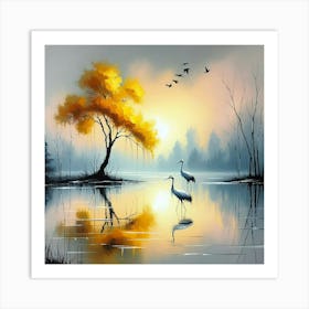 Cranes On The Lake Art Print