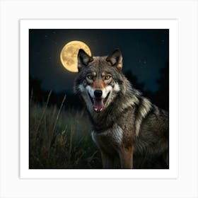 Wolf At Night 1 Art Print