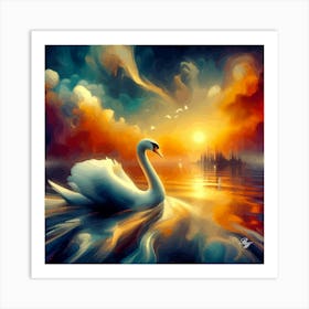 Swan At Sunset 2 001 001 Copy Art Print