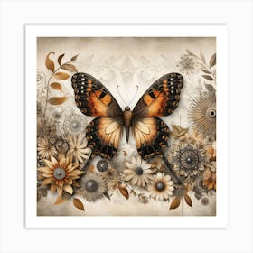 Antique Butterfly in Warm Browns Art Print