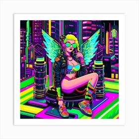 Neon Girl With Wings 26 Art Print