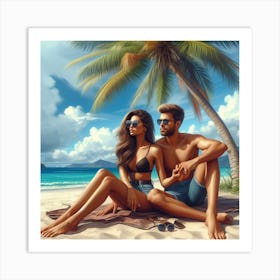 Couple of lovers under Palm tree Art Print