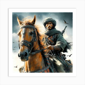 Mahgreb Berber Warrior On His Horse Color Painting Art Print