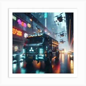 Armored Mitsubishi Truck in Cyberpunk War Art Print