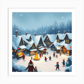 Winter Festival In A Snow Covered Village Art Print