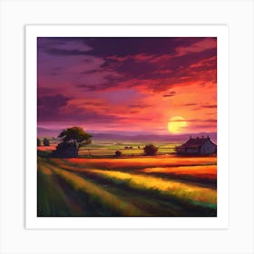 Sunset across Fields of Corn on the Farm Art Print