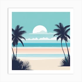 Beach Scene With Palm Trees Art Print