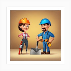 Cartoon Construction Workers Art Print