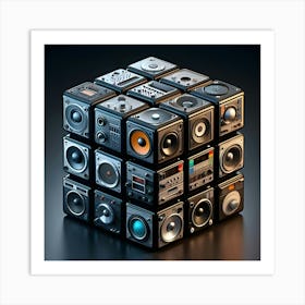 A Rubik S Magic Cube Made Of Analog Stereo Equipment, Digital Art 1 Art Print