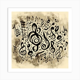 Music Notes On A Grungy Background Art Print