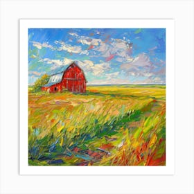 Red Barn In The Prairie Art Print