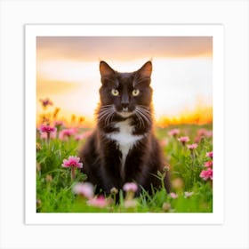 Cat In Flowers Art Print