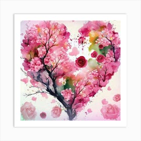 Heart Tree With Roses Art Print