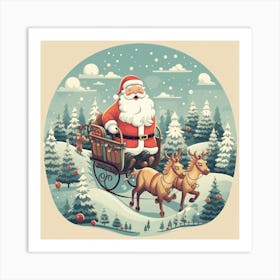 Santa Claus And Reindeer 1 Art Print