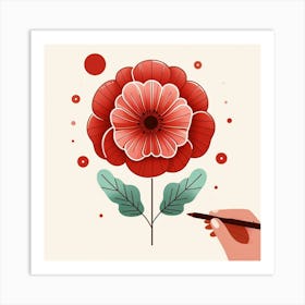 Large red poppy flower, Vector art 7 Art Print