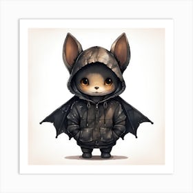 Watercolour Cartoon Bat In A Hoodie 1 Art Print
