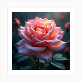 A Dreamy Rose With Petals Of Flowing, Iridescent Patterns Blooming In A Magical Garden 1 Art Print