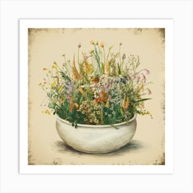 Vintage Wildflowers In A Bowl Art Print