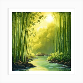A Stream In A Bamboo Forest At Sun Rise Square Composition 356 Art Print