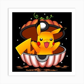 Pikachu In Pumpkin Ball - Pokemon Halloween Art Print