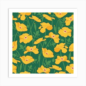 Yellow poppy on green Art Print