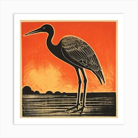 Retro Bird Lithograph Crane 2 Art Print