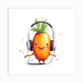 Carrot With Headphones 4 Art Print