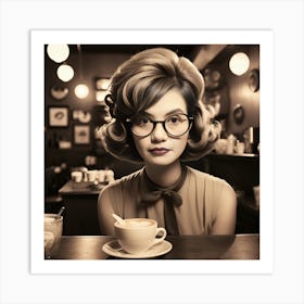 Woman With Glasses And A Cup Of Coffee Art Print