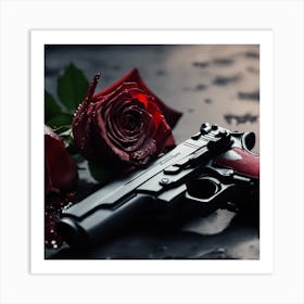 Roses And Gun Art Print