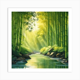 A Stream In A Bamboo Forest At Sun Rise Square Composition 337 Art Print