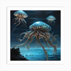 Jellyfish At Night Art Print