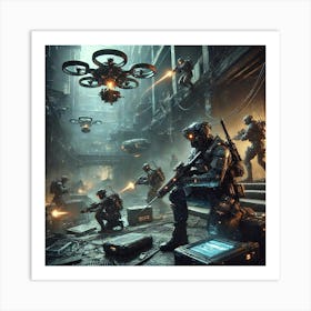 A Sci Fi Action Scene Illustrating Guerrilla Tact Art Print