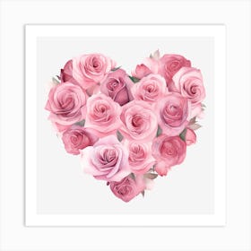 Pink Roses Heart 8 Art Print