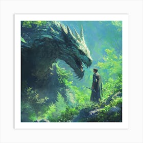 Dragon And A Man Art Print